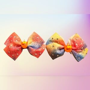 Handmade Unicorn Hair Bows Set Of 2 Glitter Rhinestone Alligator Clips 4" x 2.5"